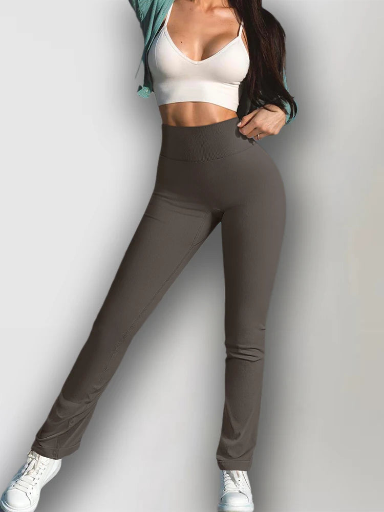 Solid Leggings for Women Seamless Knit Yoga Pants Flared trousers High Waist Hip Liftting Tights Slim Casual Sports Leggings