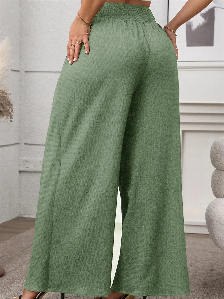 Women High Waisted Palazzo Pants Elegant Floral Print Wide Leg Trousers for Summer Beach Vacation Party Evening Wear