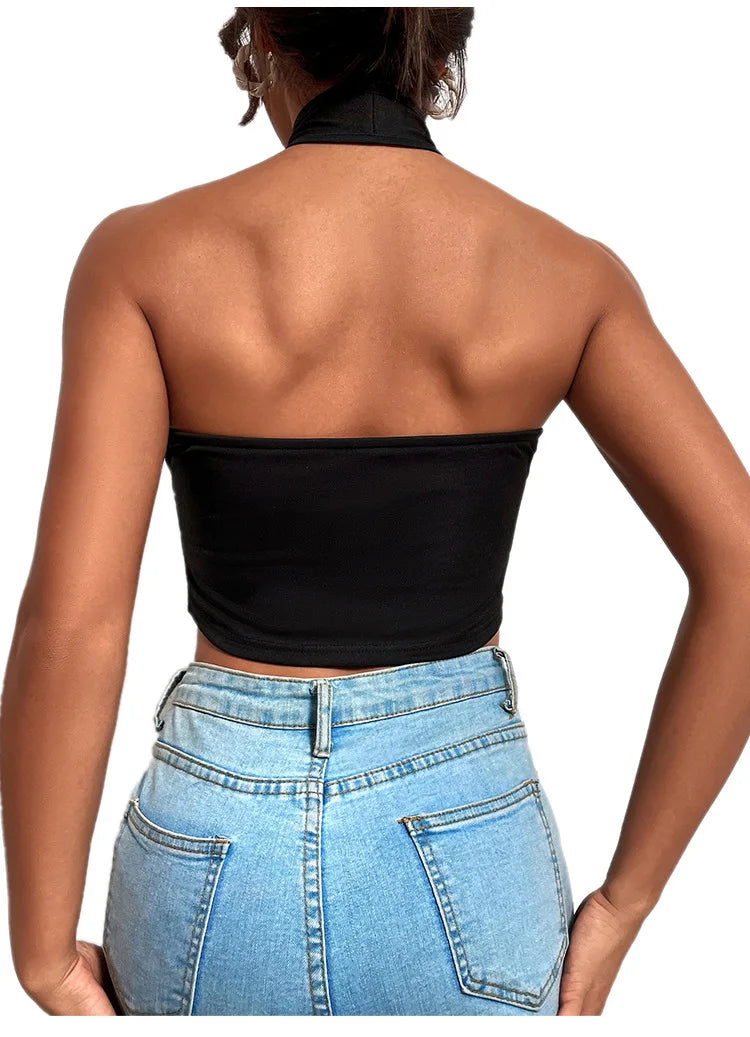 Sexy Off Shoulder Cross Bandage Hollow Out Halter Crop Tops Women Tank Top Sleeveless Cropped Vest Camisole Tube Top Female