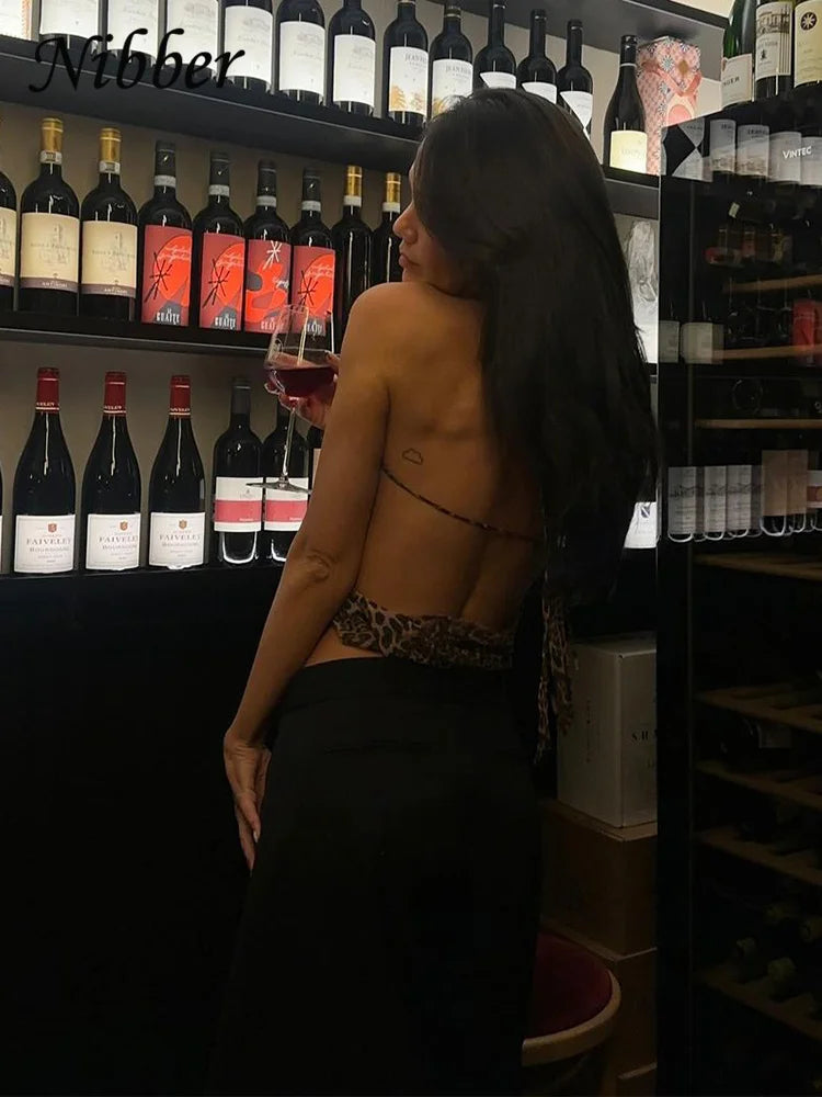 Nibber Halter Backless Tank Tops Women Sexy Hipster Swing Collar Leopard Print Summer Trend Lace-Up Chick Wild Streetwear Vest