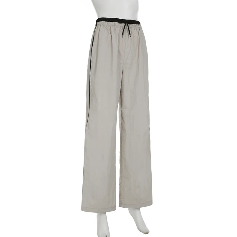 BIIKPIIK Streetwear Striped Parachute Pants Casual Contrast Color Drawstring Loose Trousers All-match Sporty Pants Spring Summer
