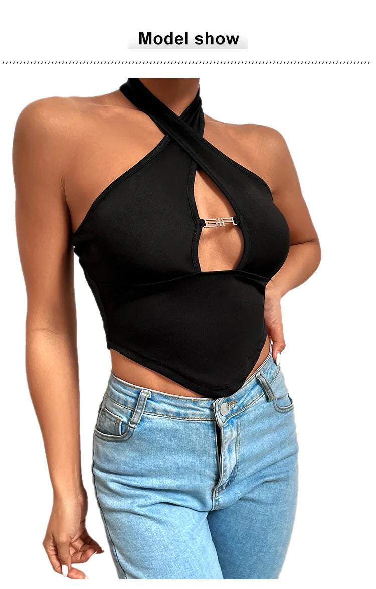 Sexy Off Shoulder Cross Bandage Hollow Out Halter Crop Tops Women Tank Top Sleeveless Cropped Vest Camisole Tube Top Female