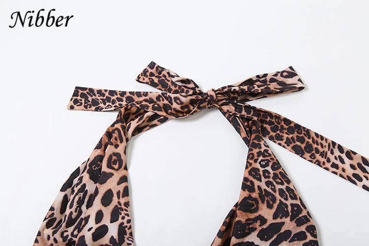 Nibber Halter Backless Tank Tops Women Sexy Hipster Swing Collar Leopard Print Summer Trend Lace-Up Chick Wild Streetwear Vest