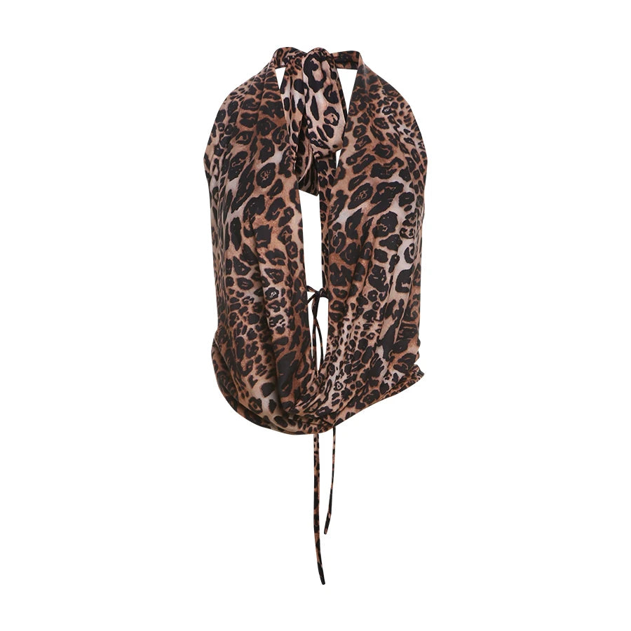 Nibber Halter Backless Tank Tops Women Sexy Hipster Swing Collar Leopard Print Summer Trend Lace-Up Chick Wild Streetwear Vest
