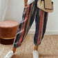 2024 Women Spring Summer Cropped Pants Elastic Waist Drawstring Retro Thin Flower Print Fashion Loose Stripe Pocket Pants