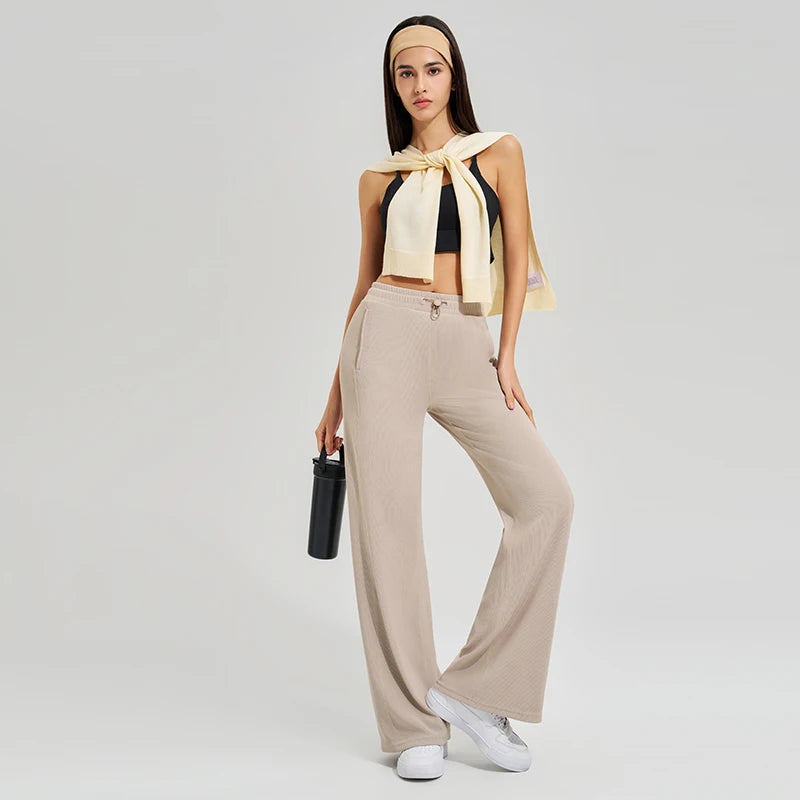 High-waisted trailing sports pants quick-drying wide-legged pants pink casual straight pants women outside thick yoga pants