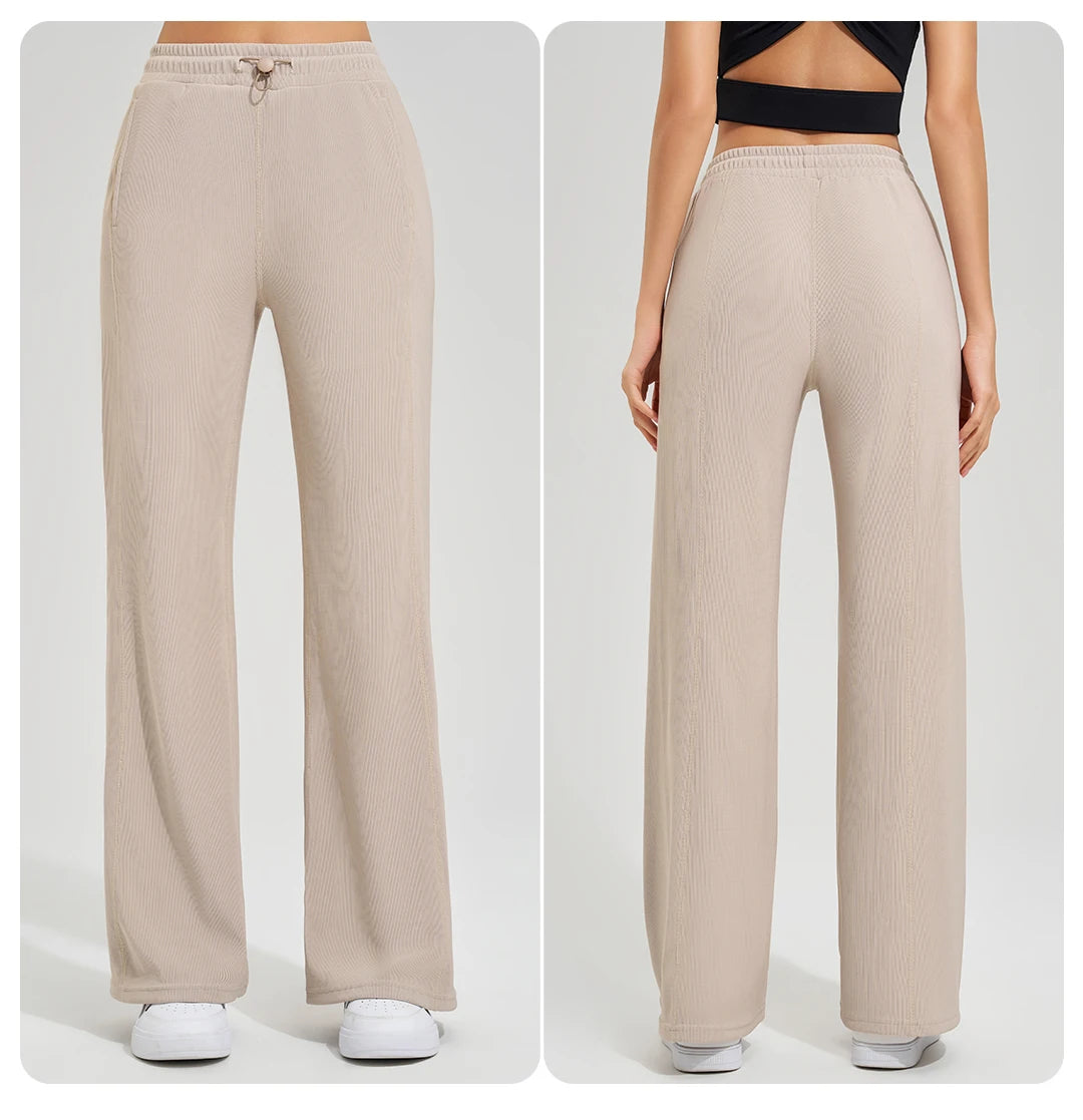 High-waisted trailing sports pants quick-drying wide-legged pants pink casual straight pants women outside thick yoga pants