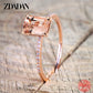ZDADAN 925 Sterling Silver 2pcs 18K Rose Gold Square Zircon Rings For Women Wedding Jewelry