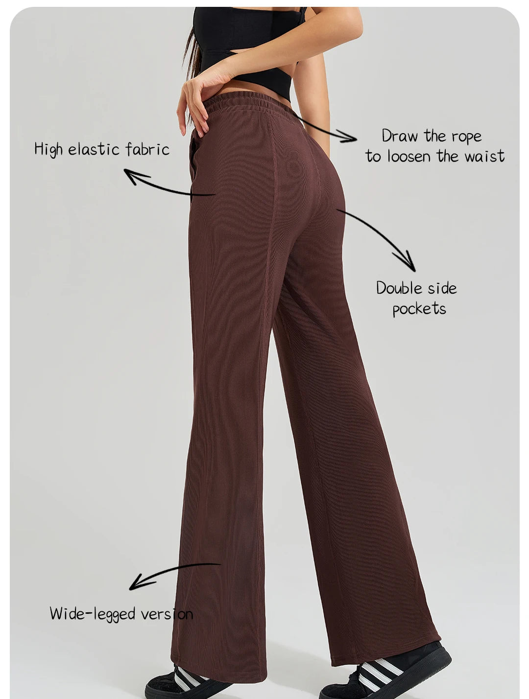 High-waisted trailing sports pants quick-drying wide-legged pants pink casual straight pants women outside thick yoga pants