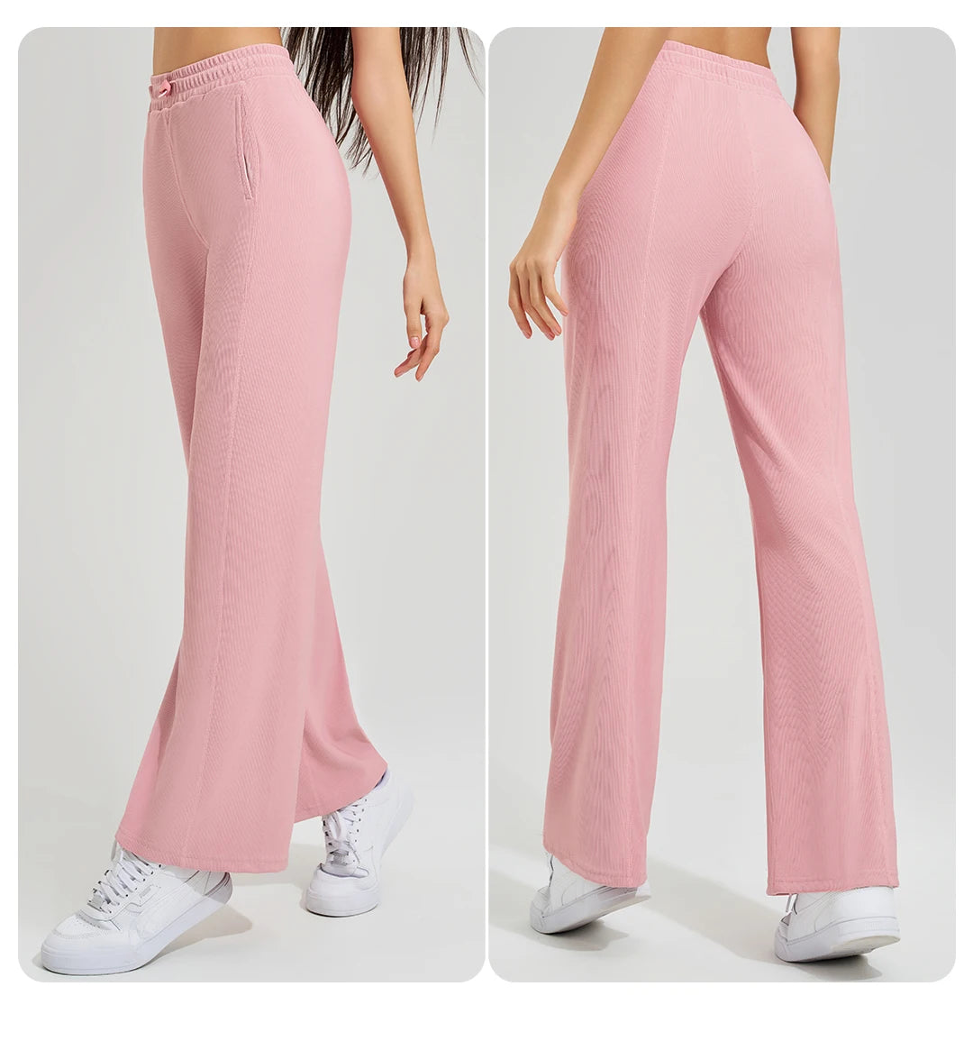 High-waisted trailing sports pants quick-drying wide-legged pants pink casual straight pants women outside thick yoga pants