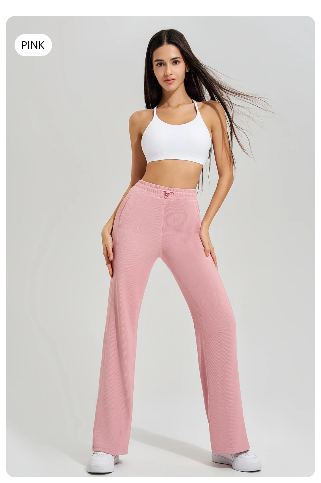 High-waisted trailing sports pants quick-drying wide-legged pants pink casual straight pants women outside thick yoga pants