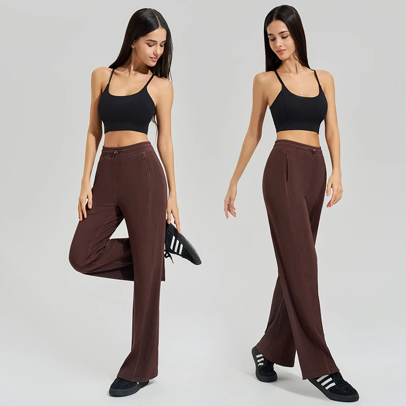 High-waisted trailing sports pants quick-drying wide-legged pants pink casual straight pants women outside thick yoga pants