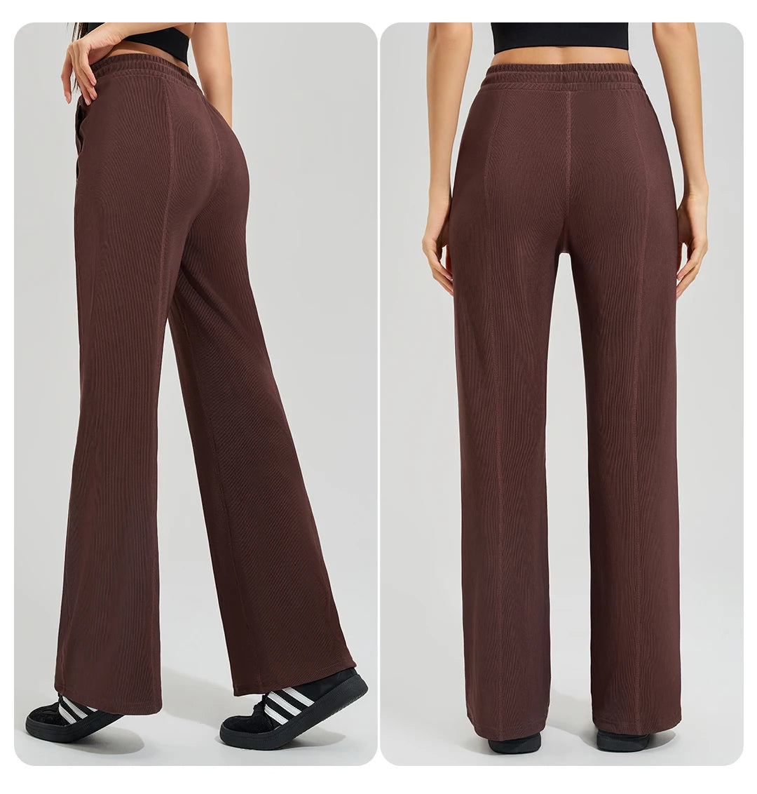 High-waisted trailing sports pants quick-drying wide-legged pants pink casual straight pants women outside thick yoga pants