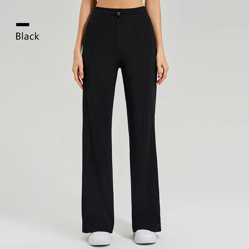 High-waisted trailing sports pants quick-drying wide-legged pants pink casual straight pants women outside thick yoga pants