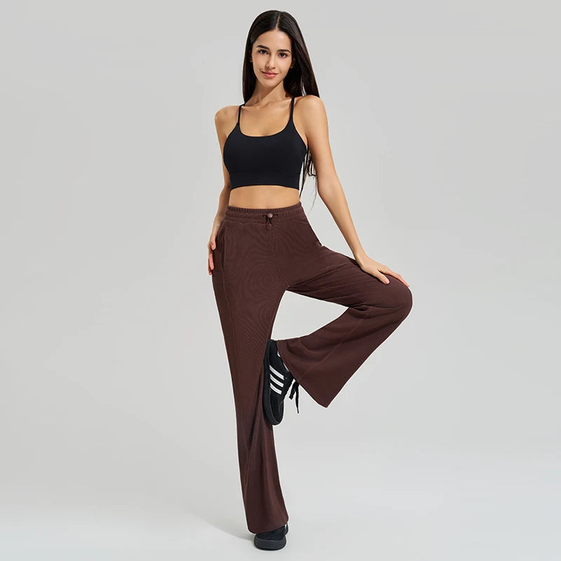 High-waisted trailing sports pants quick-drying wide-legged pants pink casual straight pants women outside thick yoga pants