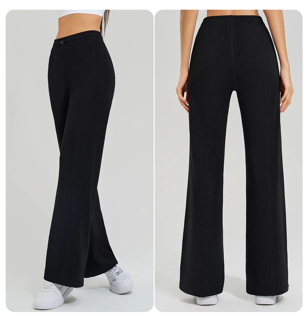 High-waisted trailing sports pants quick-drying wide-legged pants pink casual straight pants women outside thick yoga pants