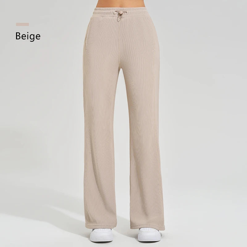 High-waisted trailing sports pants quick-drying wide-legged pants pink casual straight pants women outside thick yoga pants