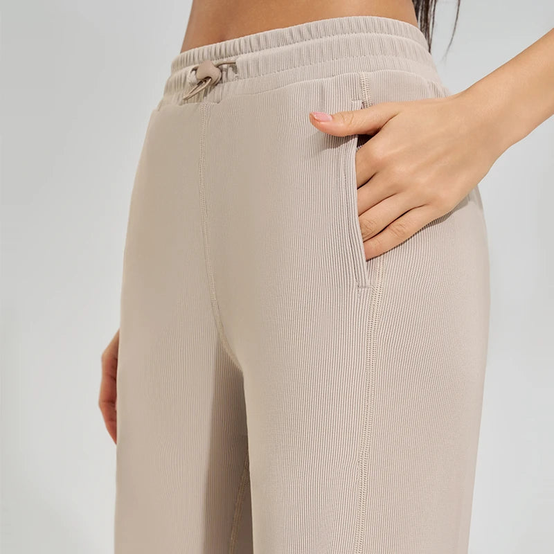 High-waisted trailing sports pants quick-drying wide-legged pants pink casual straight pants women outside thick yoga pants
