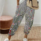 2024 Women Spring Summer Cropped Pants Elastic Waist Drawstring Retro Thin Flower Print Fashion Loose Stripe Pocket Pants